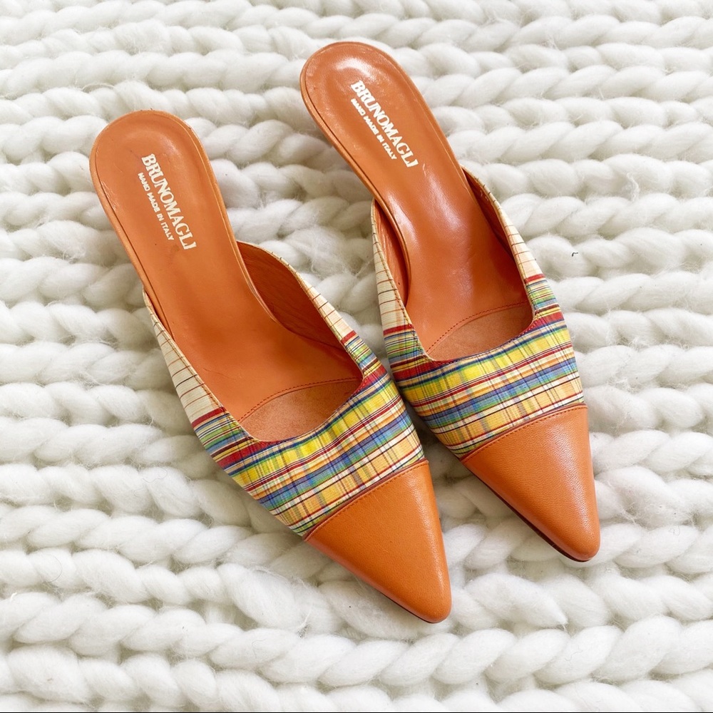 Bruno Magli Vintage Plaid Pointed Kitten Heels